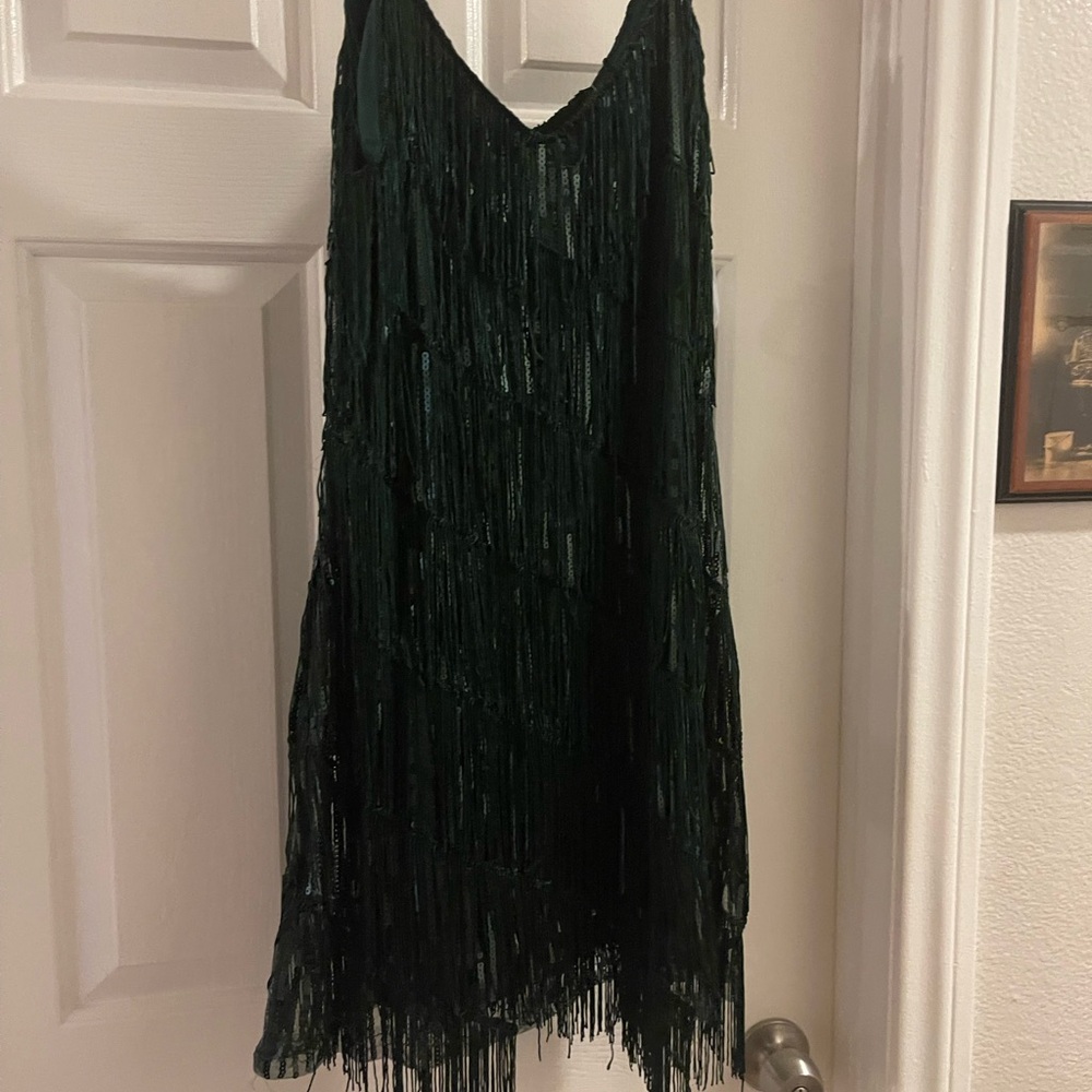 Lulu's Dark Green Fringe Dress